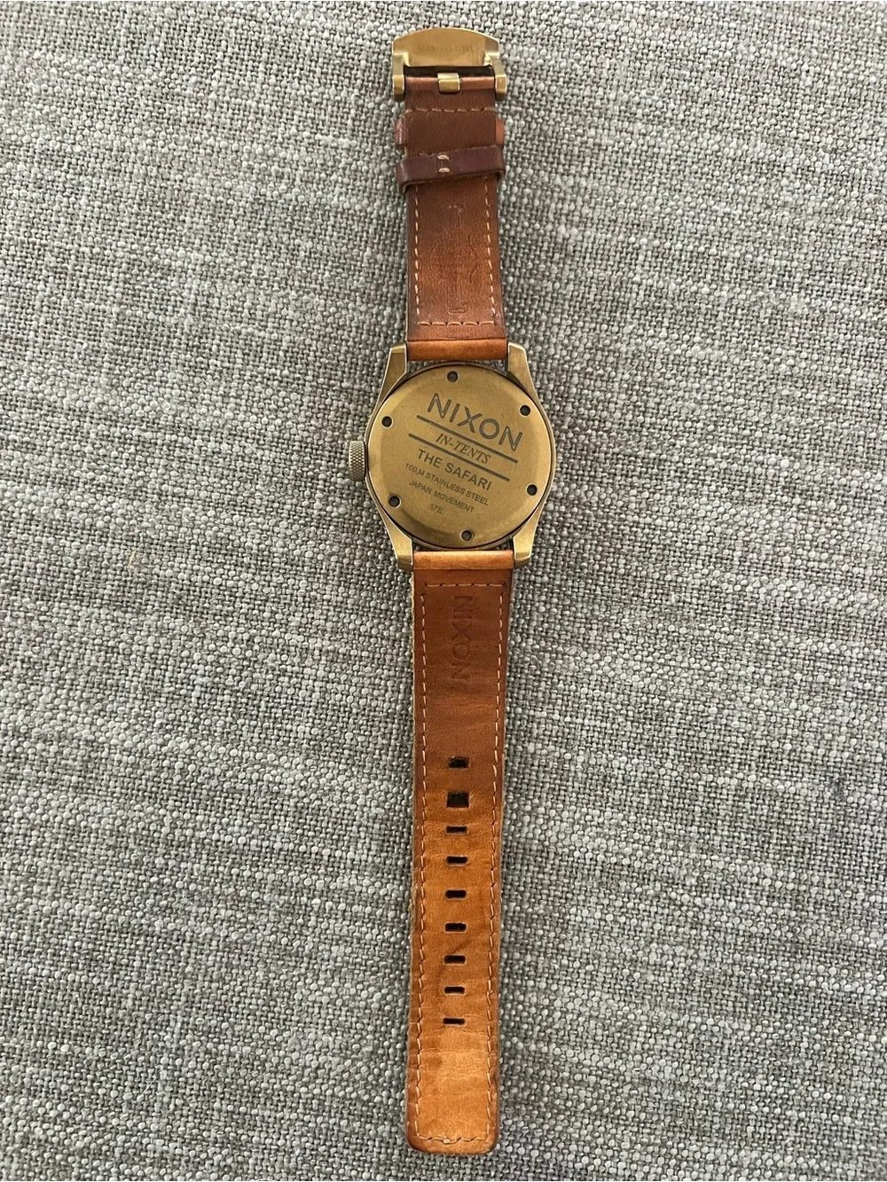 Nixon Tan Leather Strap Watch with Navy Dial and Gold-Tone Case